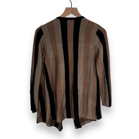 Chicos Open Front Waterfall Cardigan Black Taupe Stripe Women's Small Chicos 0 - Picture 2 of 7